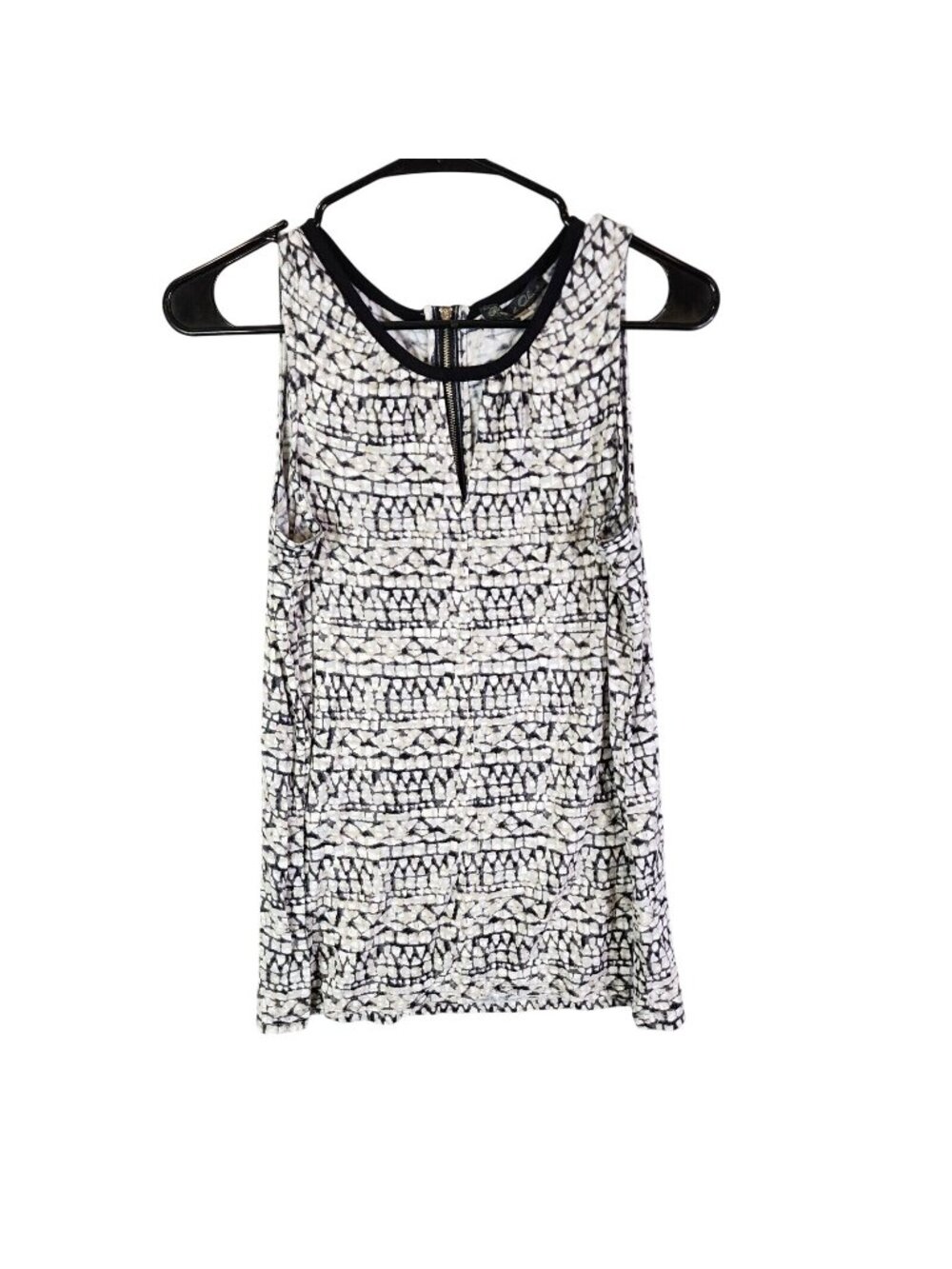 Womens Rose & Olive Black & White Sleeveless Plunging Keyhole Top Back Zip M